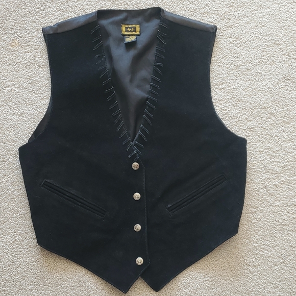 Jackets & Blazers - Black Suede Vest with Silver Buttons